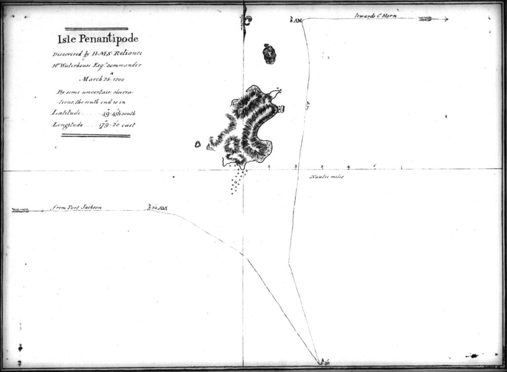 Carte de l’île des Antipodes relevée par Henry Waterhouse en 1800